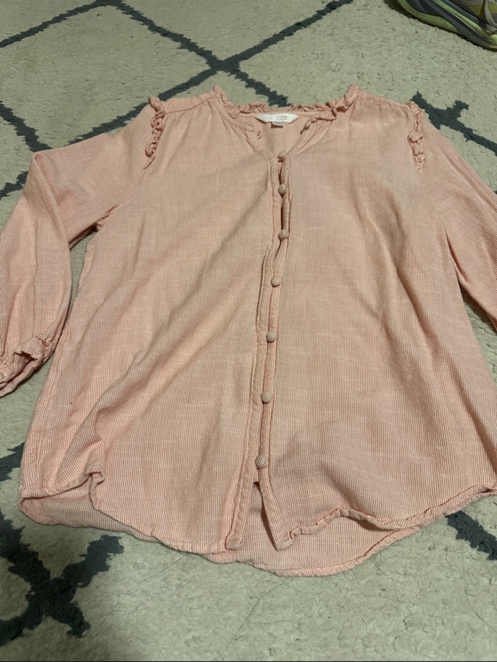 LC Lauren Conrad Dusty Pink Ruffle-Trim Button-Front Shirt
